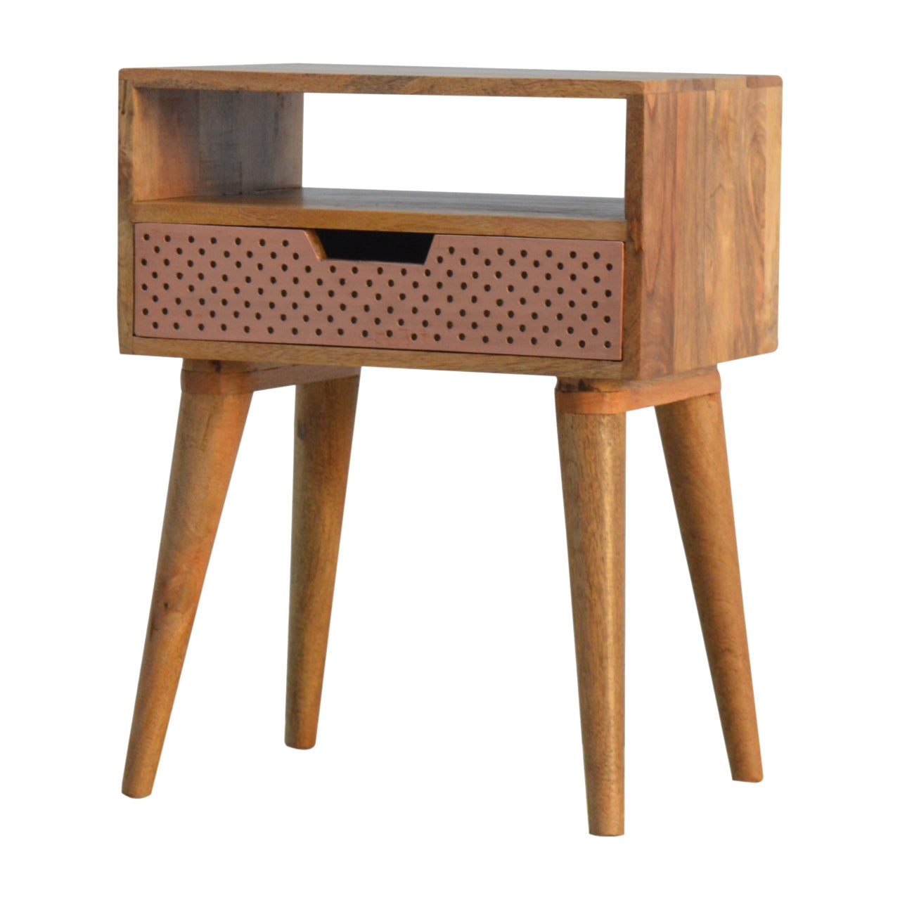 Perforated Copper Nightstand with Open Slot