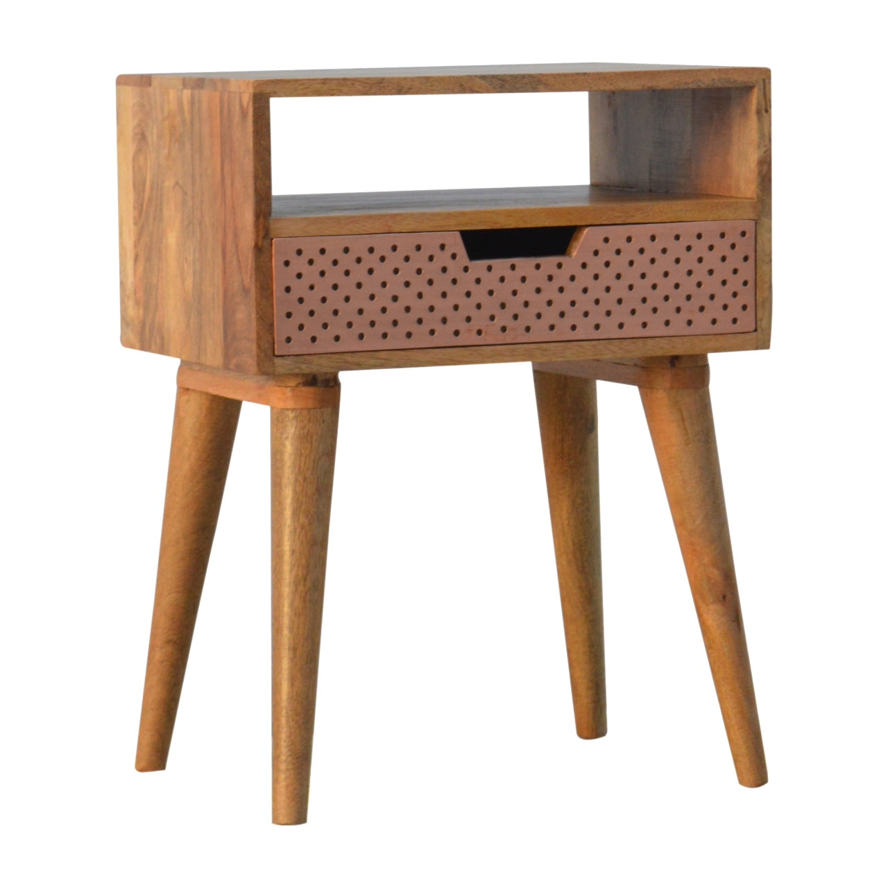 Perforated Copper Nightstand with Open Slot