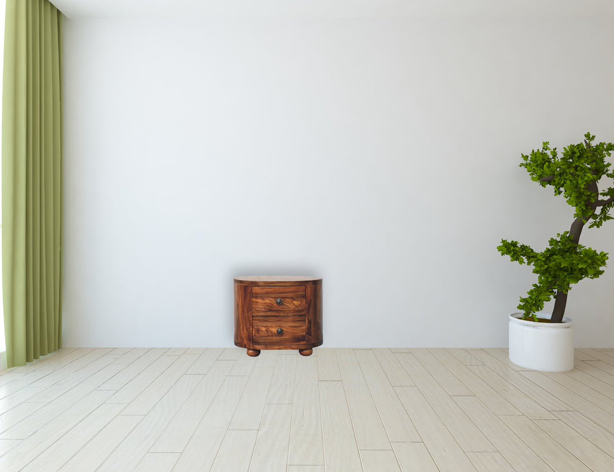 Round Honey Nightstand with Bun Feet