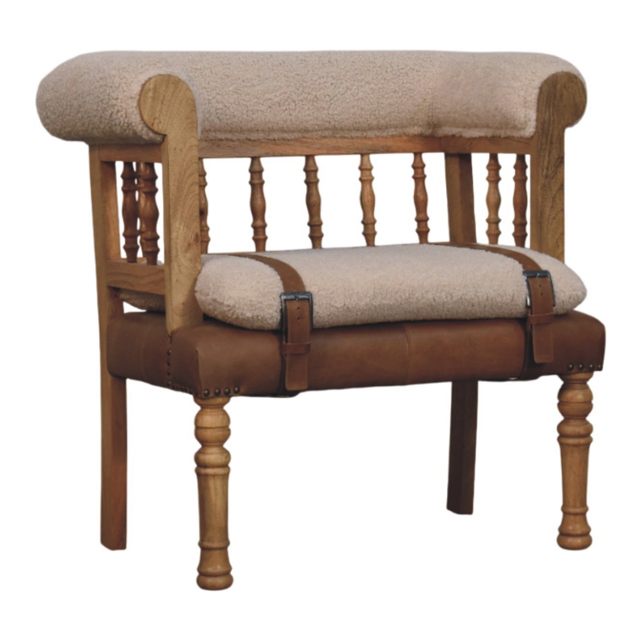 Strapped Hallway Boucle Bench
