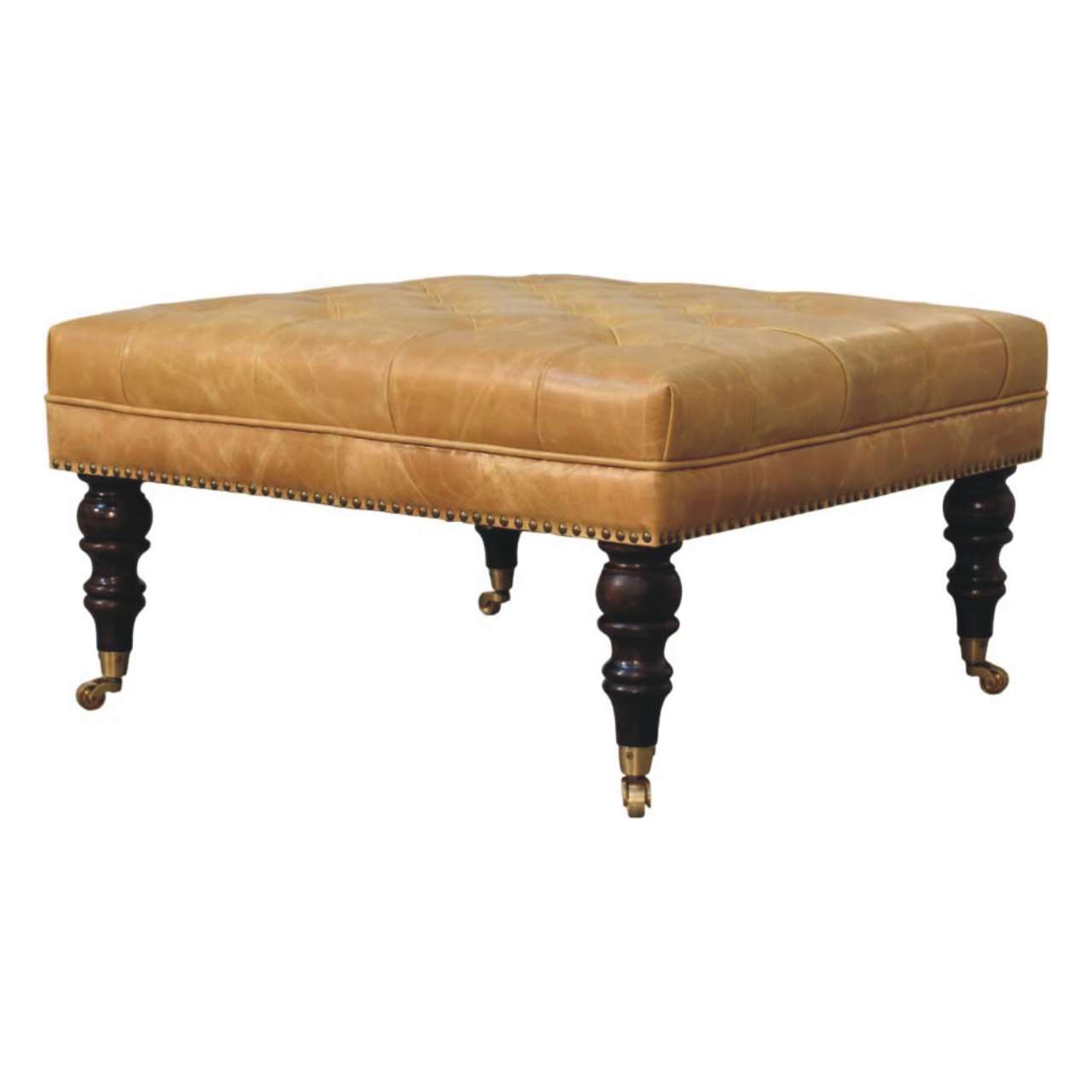 Tan Leather Upholstered Coffee Table