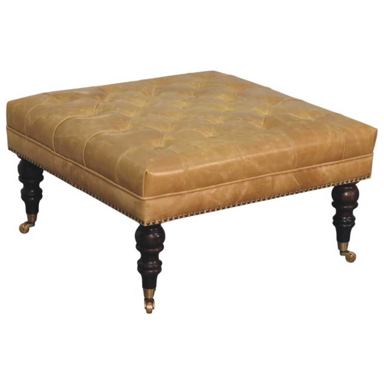Tan Leather Upholstered Coffee Table