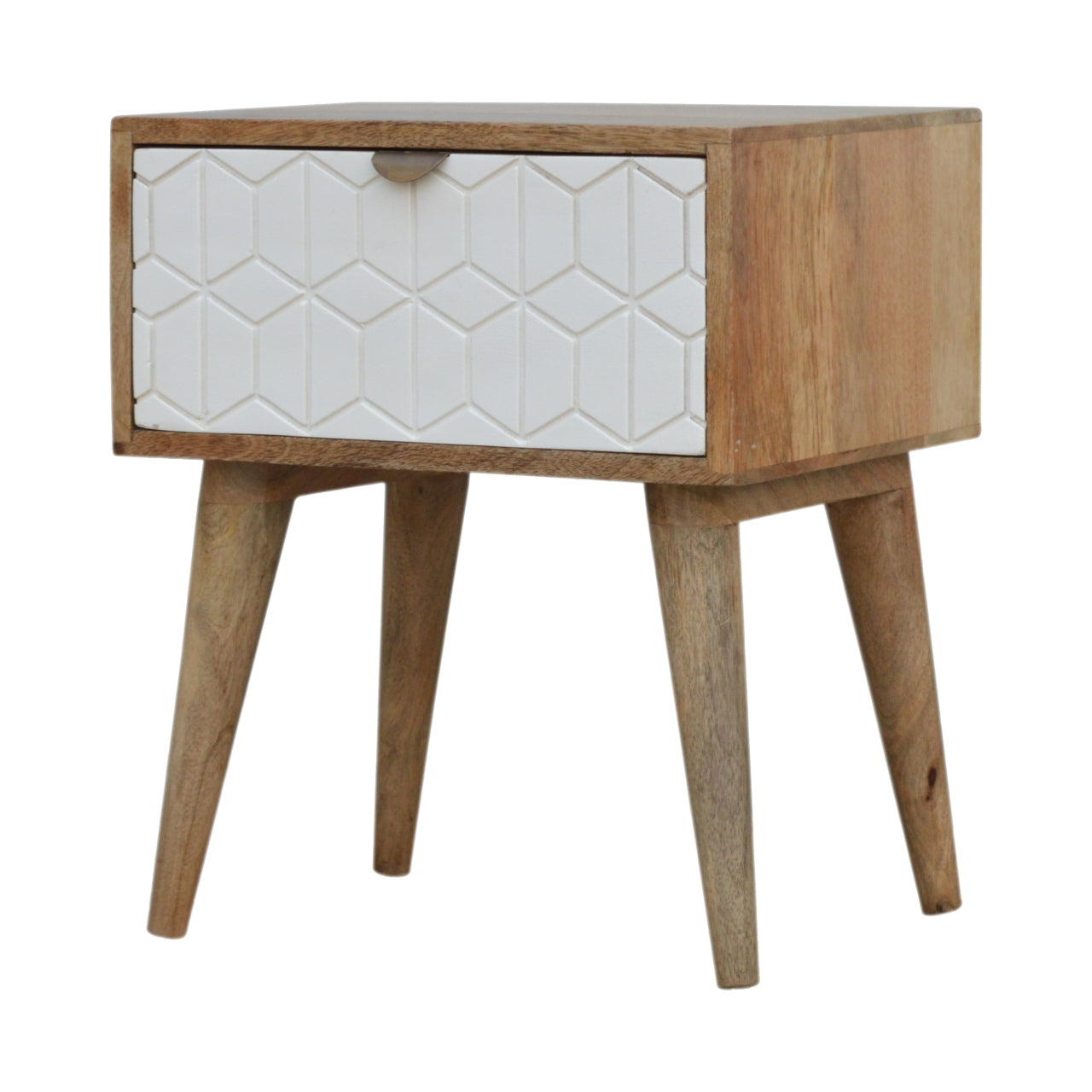 Sleek White Carved Nightstand
