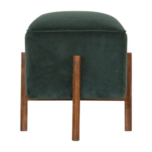 Emerald Velvet Solid Wood Footstool