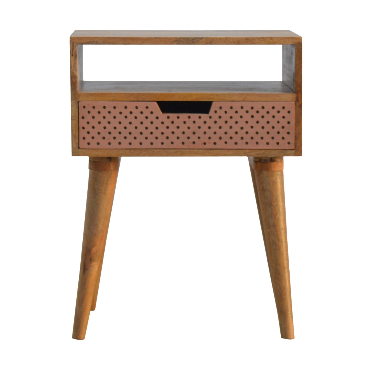 Perforated Copper Nightstand with Open Slot