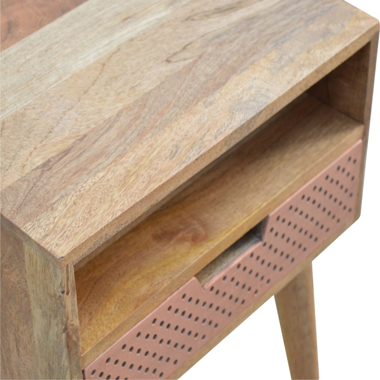 Perforated Copper Nightstand with Open Slot
