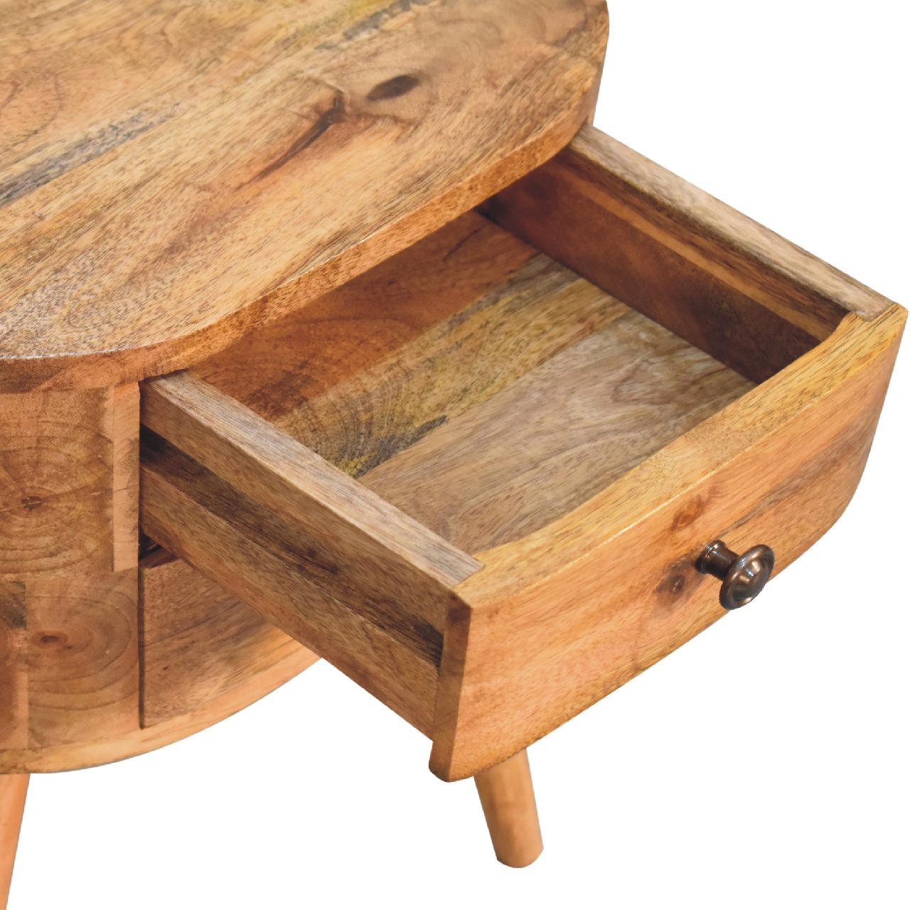 Mini Oak-ish Rounded Nightstand Table