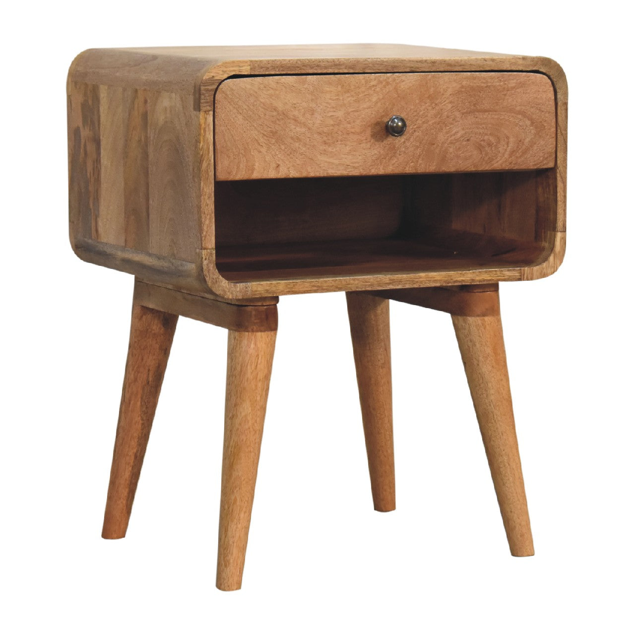 Curved Oak-ish Open Nightstand