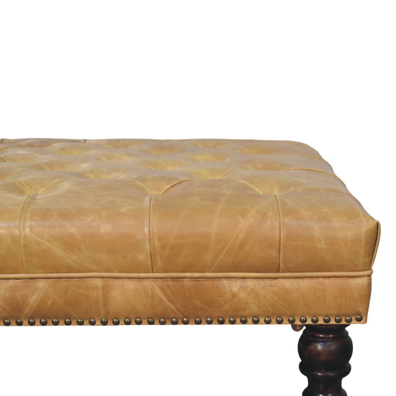 Tan Leather Upholstered Coffee Table
