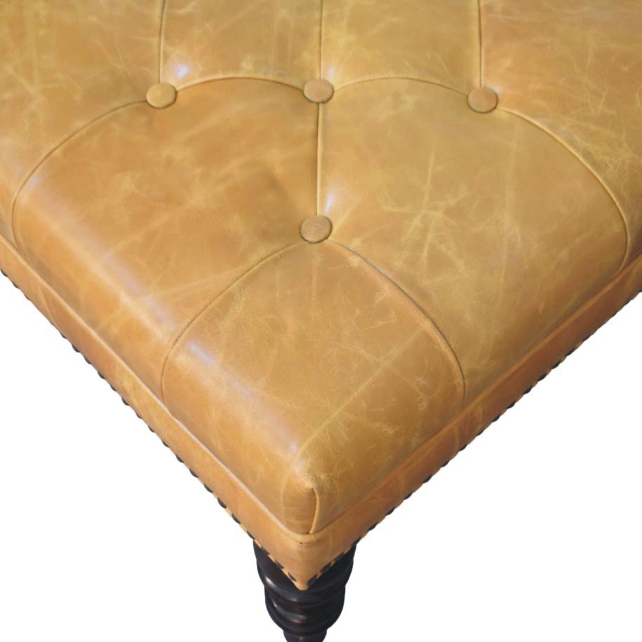 Tan Leather Upholstered Coffee Table