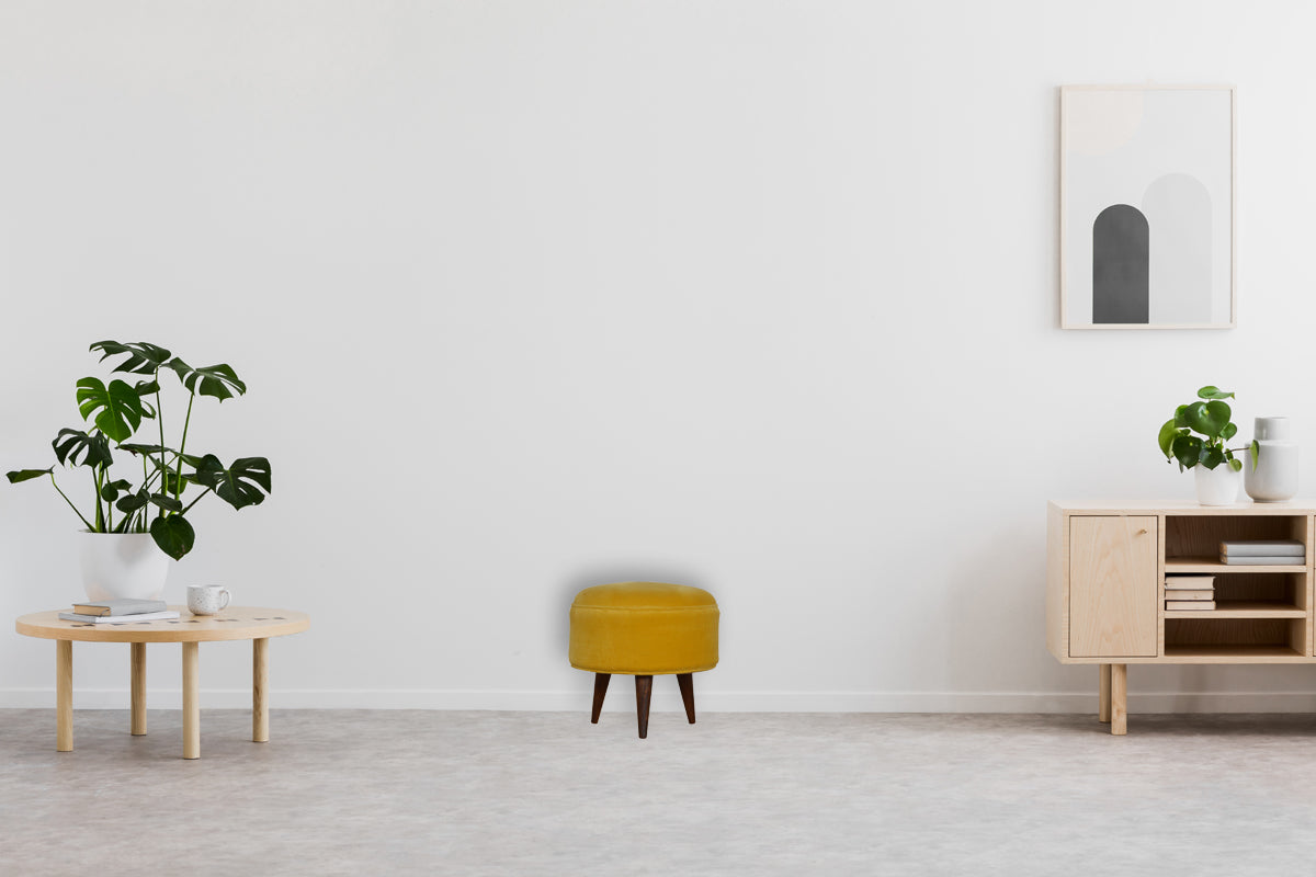 Mustard Velvet Nordic Footstool