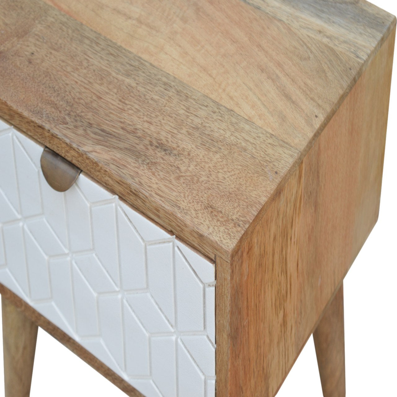 Sleek White Carved Nightstand
