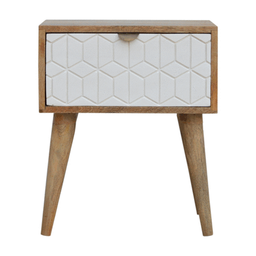 Sleek White Carved Nightstand